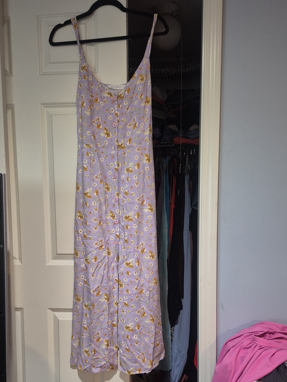 All in Favor Lavender Floral Button-Front Slip Midi Dress Large